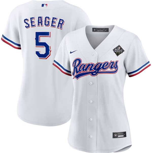 Women's Texas Rangers #5 Corey Seager White 2023 World Series Stitched Jersey(Run Small) Dzhi